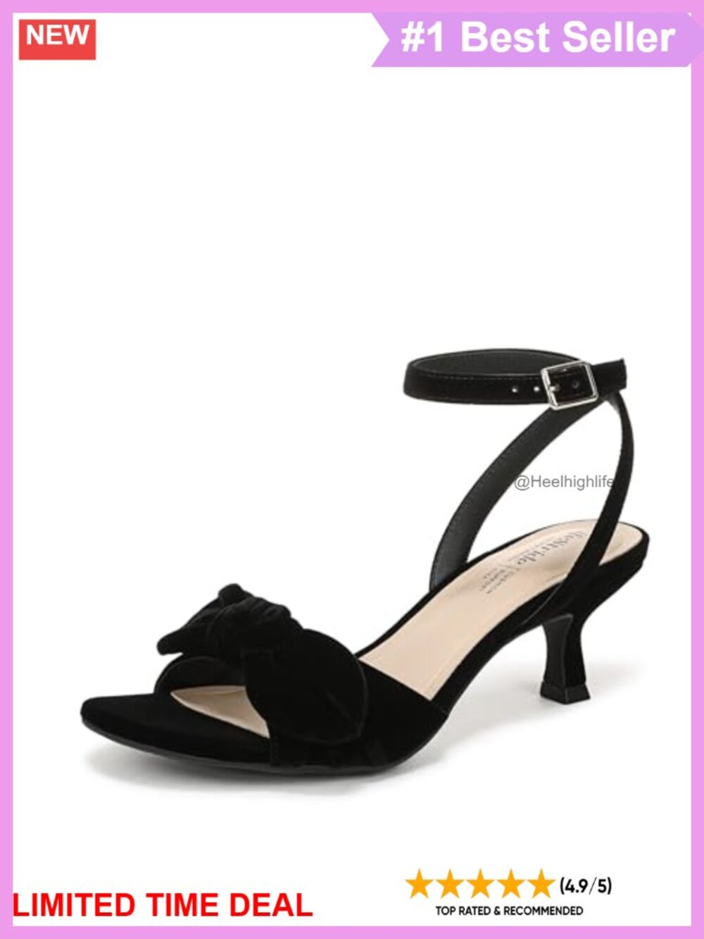 Strappy Dress Sandals with Bow Detail & Flared Heel